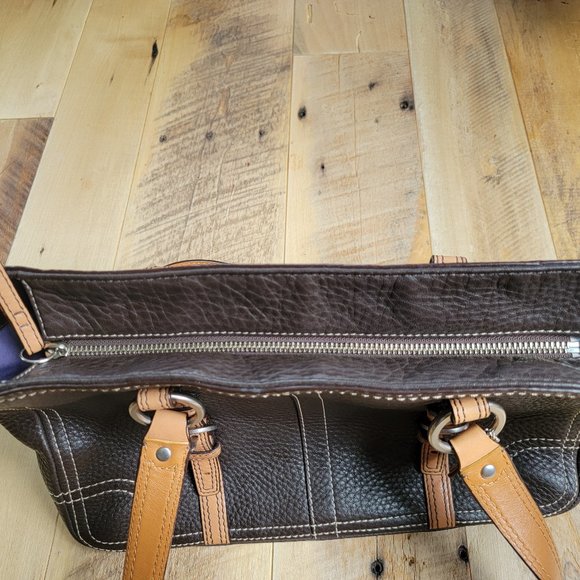 Coach Chelsea Two Tone Brown Pebbled Leather Handbag - Picture 9 of 14